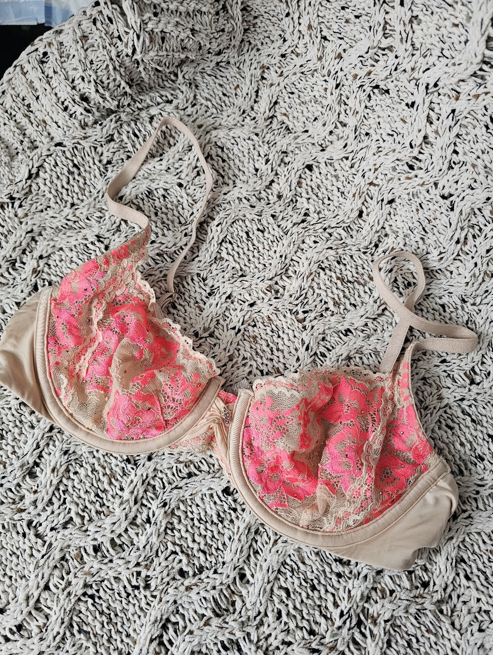 Neon Coral And Nude Bra
